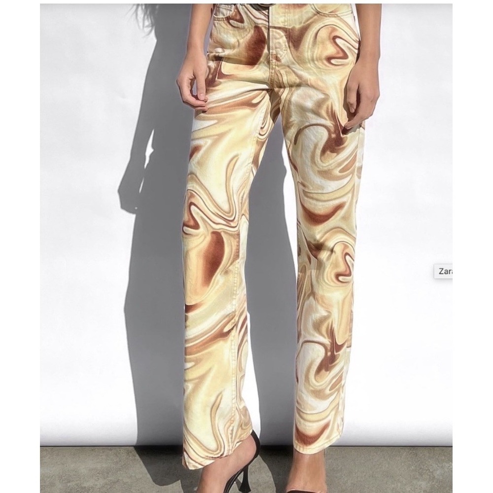 Zara‎ Retro Swirl Jeans Womens Groovy Straight Leg Boot 27 X 32 Sz 2 Funky